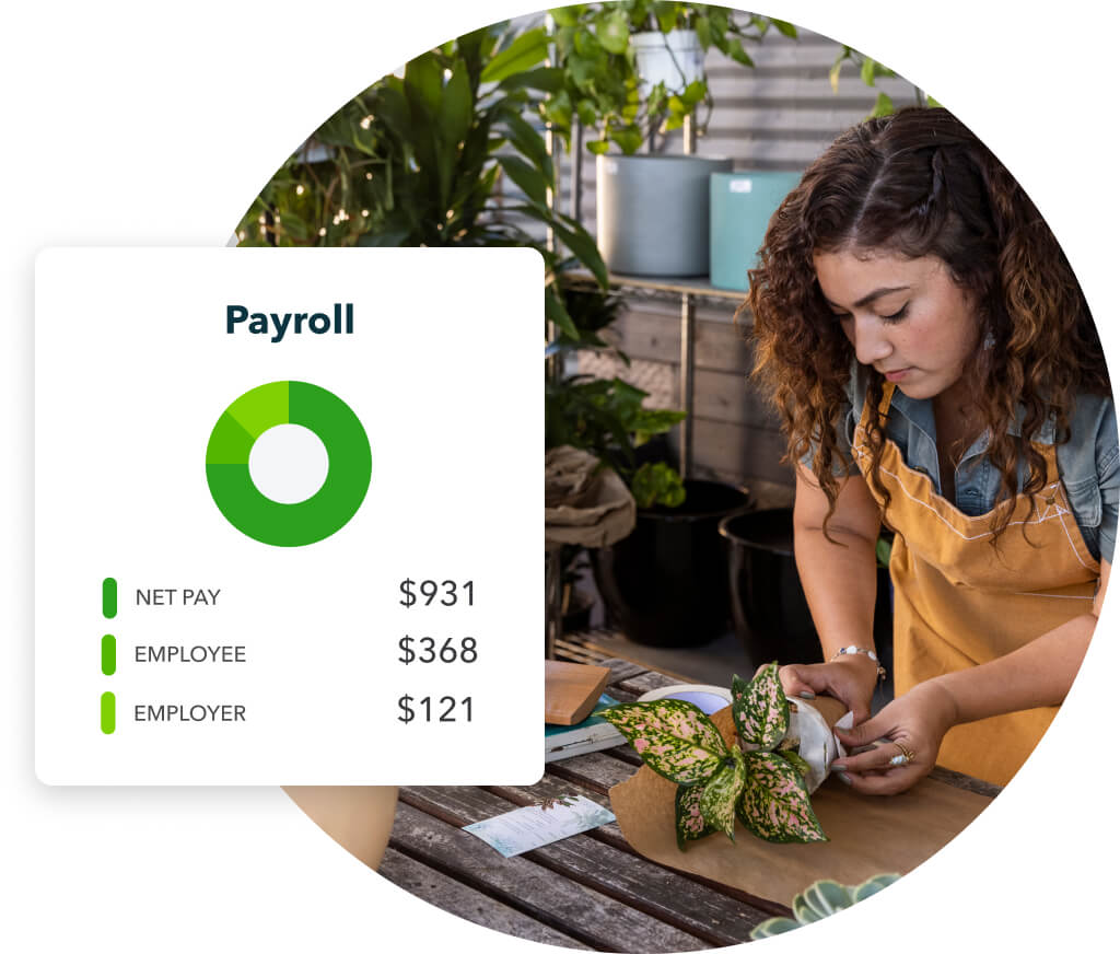 A small business owner using QuickBooks Payroll Software for her business 